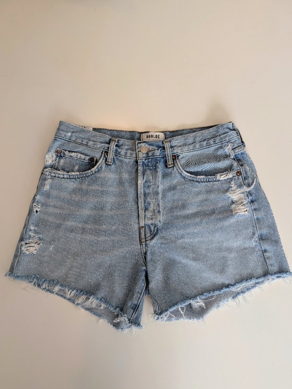 AGOLDE Parker Long High Rise Cutoff Shorts in Parade - Size 28